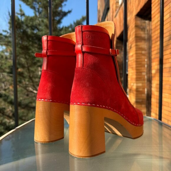 New Swedish Hasbeens Sophisticated Jodhpur Sophia Heeled Clog Boot Red Women 10 - Picture 10 of 12